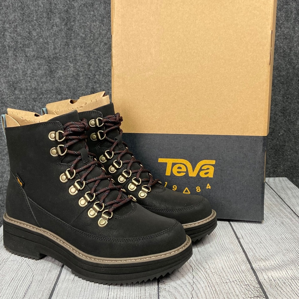 Teva W Midform Boot Black Leather Lace Up Women's Size 8 Chunky Boot 1123510 NWT